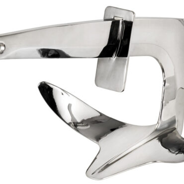 Ancora con piastra di blocco e chiusura per prue basse tipo gommoni o prue rovesce.