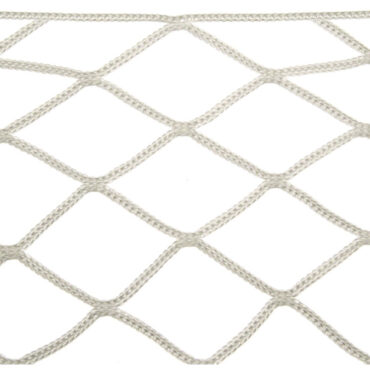 In poliestere bianco intrecciata e saldata senza nodo in forma romboidale.