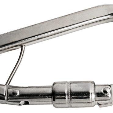 In acciaio inox, è provvisto di blocco di sicurezza automatico a molla, per evitare aperture fortuite.