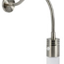 Corpo in alluminio spazzolato e nichelato. Riflettore in metacrilato.