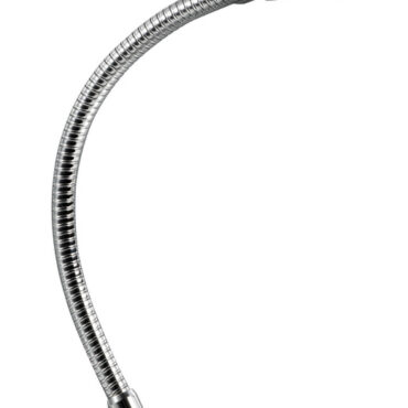 Base in acciaio inox lucidato a specchio e testa in ottone cromato.