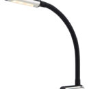 Base e faretto in acciaio inox lucido. Braccio snodato rivestito in silicone nero. Completo di presa USB 2,1 A sulla base. Accensione a sfioro sulla testa. Fascio luminoso potente con 3 LED bianchi + 2 LED rossi per luce notturna.