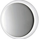 Corpo in plastica bianca, frontale in acciaio inox lucidato a specchio. Montaggio a scatto.