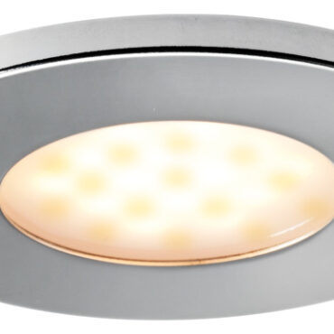 Corpo in tecnopolimero. Ghiera di finitura in acciaio inox AISI 316 lucidato.Lente in policarbonato opalino. Fissaggio senza viti, con molle inox.