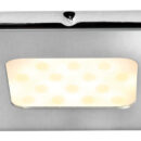 Corpo in tecnopolimero. Ghiera di finitura in acciaio inox AISI 316 lucidato.Lente in policarbonato opalino. Fissaggio senza viti, con molle inox.