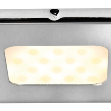 Corpo in tecnopolimero. Ghiera di finitura in acciaio inox AISI 316 lucidato.Lente in policarbonato opalino. Fissaggio senza viti, con molle inox.