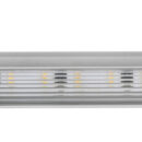 LED alta intensità e interruttore incorporato. Carcassa alluminio anodizzato, frontale vetro opalino.