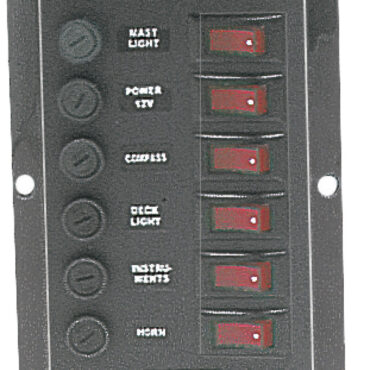 Con interruttore a bascula luminosi. Ignifugo, stampato a iniezione di colore nero.