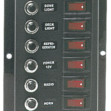 Con interruttore a bascula luminosi. Ignifugo, stampato a iniezione di colore nero.
