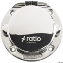 Presa da incasso a 3 poli maschio con portello a tenuta stagna e copertura posteriore per protezione cavi, contatti in ottone argentato.Spina volante femmina (in policarbonato + Moplen) con sistema blocca cavo e contatti in ottone argentato; cappuccio proteggi spina in PVC con ghiera a rotazione rapida in Luran resistente UV.