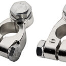 Costruiti in ottone nichelato con bulloneria in acciaio inox. Perni fissaggio + e - differenziati per evitare l'inversione dei cavi.