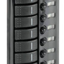 Composti da interruttori modello 14.196.01, completi di LED che si illumina a funzione attivata, e di fusibili automatici termici riarmabili.IP65. Scheda elettronica PCB che illumina le scritte con le varie funzioni.