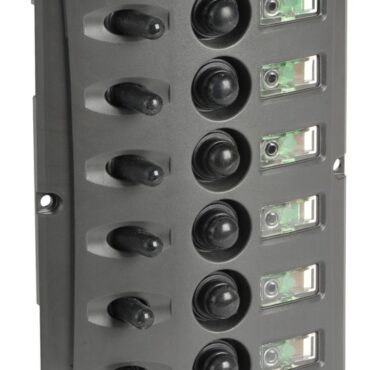 Carcassa in policarbonato grigio scuro. LED permanente verde che illumina le etichette con le funzioni. LED rosso che si attiva su "ON". Viti di fissaggio invisibili. Primo interruttore ON-OFF-ON con 2 circuiti separati e on-off con ritorno per i modelli 14.850.05/06.