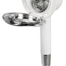 Doccia in ottone cromato, vano di alloggiamento bianco in ASA UV resistente.