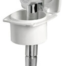 Doccia in ABS cromato, vano di allaggiamento bianco in ASA UV resistente.