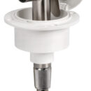 Doccia in acciaio inox, vano di alloggiamento bianco in ASA UV resistente.