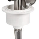 Doccia in acciaio inox, vano di alloggiamento bianco in ASA UV resistente.