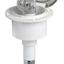 Doccia in ottone cromato, vano di alloggiamento bianco in ASA UV resistente.