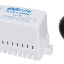 Formato da un automatismo per pompe modello Rule-A-Matic-Plus + strumento circolare da incasso che informa con un segnale acustico da 85 db + allarme ottico della presenza di acqua.