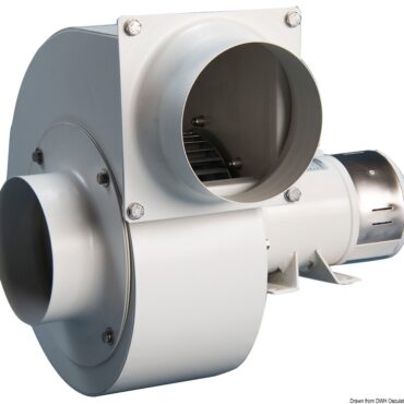 Ventola in acciaio bilanciata dinamicamente e staticamente. Completa di flangia portatubo,sia in entrata che in uscita, e della rete di protezione in aspirazione.