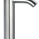 Rubinetto in ottone cromato. Da usare con lavabo sporgenti applicati sul piano.