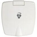 Rubinetto in ottone cromato con miscelatore in ceramica, vano di alloggiamento ad incasso bianco in ASA UV resistente.