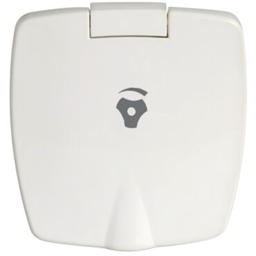 Rubinetto in ottone cromato con miscelatore in ceramica, vano di alloggiamento ad incasso bianco in ASA UV resistente.