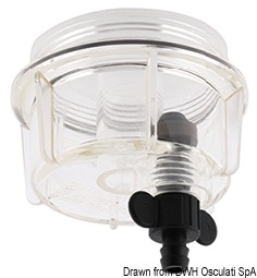 Testa in alluminio, vaschetta trasparente, spurgo con sistema rapido. Consigliato per motori fino a 200 HP - Equivalente Yamaha 2W-114-00-00. Completo portagomma 8 mm.