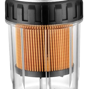 Fabbricato in alluminio anodizzato, con vaschetta trasparente smontabile per la sostituzione della cartuccia filtrante o sua pulizia.