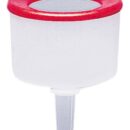 In PVC bianco/rosso. Galleggiante. Con filtro sottile e bordata antispruzzo. Entra in tutti i serbatoi.