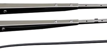 Bracci e spazzole in acciaio inox lucido con dispositivo lavaggio vetri. Attacco DIN.