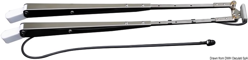 Bracci e spazzole in acciaio inox lucido con dispositivo lavaggio vetri. Attacco DIN.