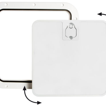 Superficie molto robusta e antisdrucciolo. Chiusura del coperchio Splash-Proof con guarnizione in neoprene. Montaggio a filo. Si possono usare come portelli per gavoni, vasche da pesca, oppure come portelli di ripostigli e paratie frontale a baionetta che si estrae per facilitare l'accesso. Ideale per installazioni in console con panca guida vicina.