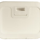 Telaio in ABS bianco, con rete elestica in nylon intrecciato.Dorso autoadesivo, oppure da fissare con 4 viti.