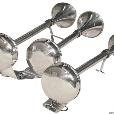 Corpo e corni in acciaio inox. Suono singolo o bitonale.