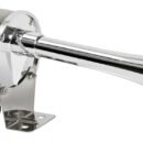 Corpo in acciaio inox lucidato a specchio e corno in ABS cromato. Suono singolo o bitonale.