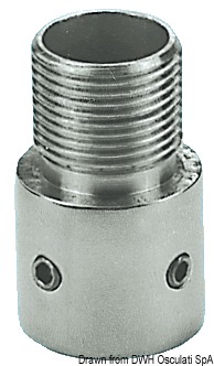 In acciaio inox AISI 316 con filetto standard per antenne GPS/VHF. Si adatta a tubi del Ø di 25 mm e, con l’ausilio di una tee (vedi 41.115.25/41.112.25 o simili) di un tubo inox da 25 mm, permette di prolungare quanto si voglia l’antenna.
