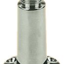 Fusa in acciaio inox AISI 316, lucidata a specchio, qualità eccelsa. Altezza 102 mm, Ø base 73 mm, filetto standard.