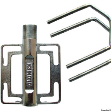 In acciaio inox elettrolucidato, per tubi 22/80 mm. Filetto universale antenne 1" x 1/4