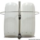 In acciaio inox lucidato. Adatto per fissaggio in piano o su tubi pulpito Ø 22/32 mm. Base ruotante che accetta qualsiasi inclinazione del tubo a cui viene fissata.