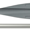 Pala antiurto in plastica grigia, manico in alluminio, anodizzato argento.