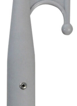 Gancio in nylon grigio, manico in alluminio anodizzato e doppia manopola di impugnatura.