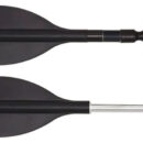 Pala ed impugnatura in plastica nera, tubo in alluminio anodizzato.