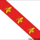 In stamina di poliestere, stampate a tinte indelebili.