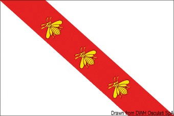 In stamina di poliestere, stampate a tinte indelebili.