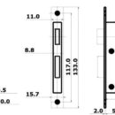 Dimensioni: 94x57x11,5 mm. Per porte spessore 16/38 mm.