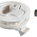 In nylon bianco, completo di squadretta in acciaio inox di battuta e 2 spessori da 2 mm cad.