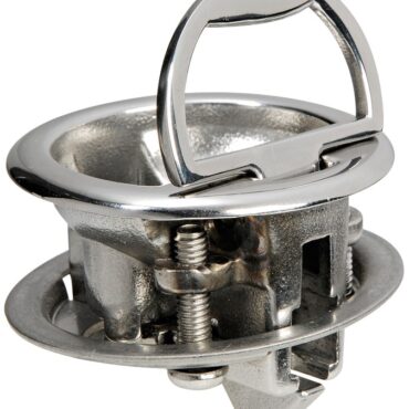 Chiusura a scatto con maniglia rientrante a molla. Tutto acciaio inox AISI 316 lucidato a specchio.