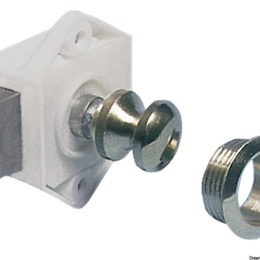 In nylon con pulsante e ghiera in ottone. Foratura per ghiera Ø 24 mm.