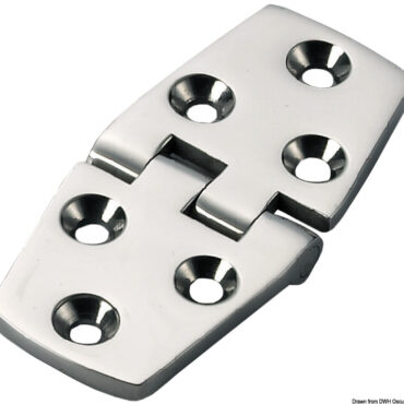 Cerniere in acciaio inox AISI 316 fuse e lucidate a specchio. Robuste, con finitura curata.